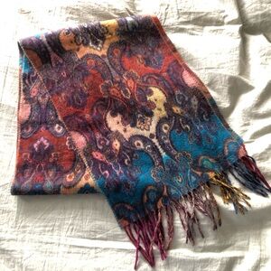 Fraas Multicolor Paisley Floral Blue Teal Orange Pink Wool-Feel Scarf